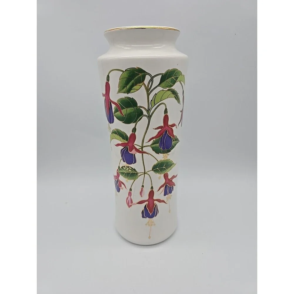 Vintage Japanese Flower Vase Fuchsias Trimmed in Gold Mount Clemens Pottery